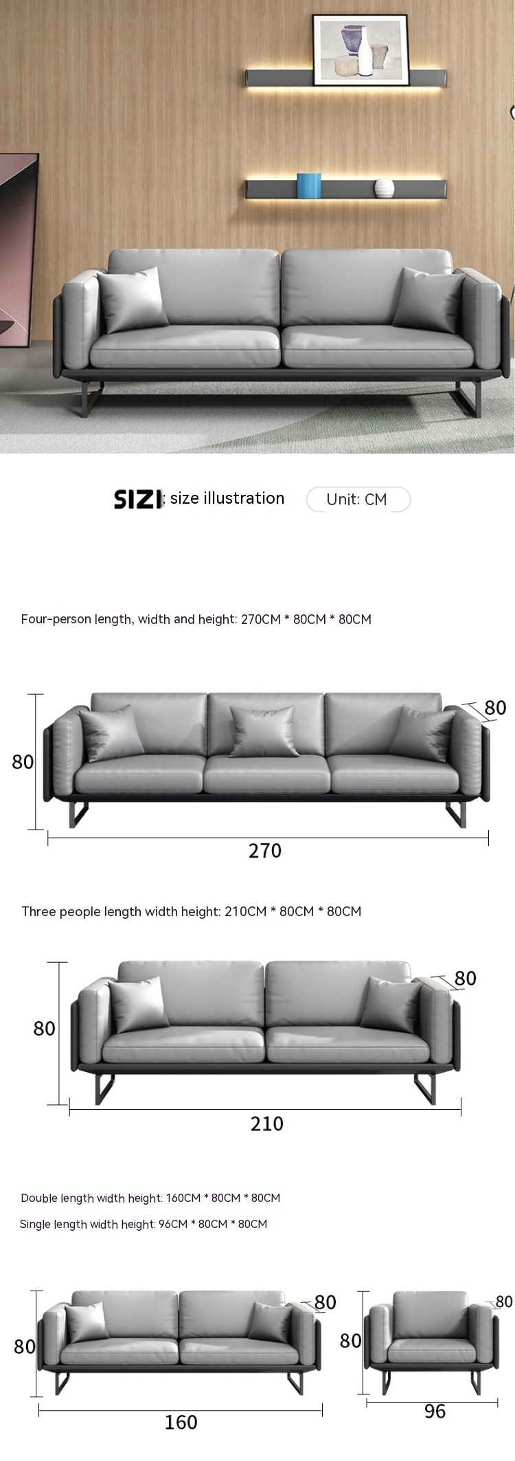 Light Luxury Italian Modern Leather Sofa Coffee Table Set for Office Sectional Sofa