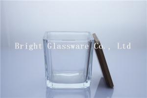 China best sale square glass candle holder with wood lid wholesale