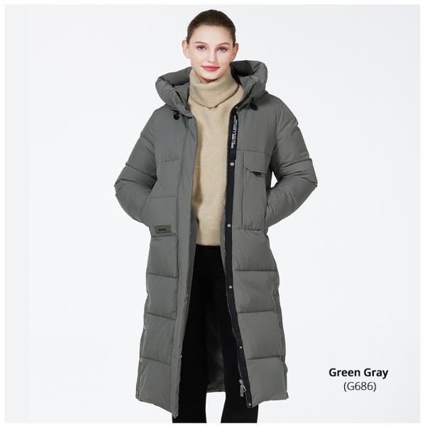 Zipper Closure Woman Winter Coat Long Girls Winter Jacket 63 - 66cm Sleeve