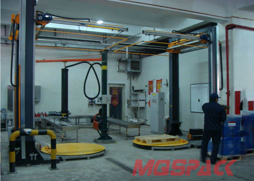 Automatic Turntable Stretch Wrapping Machine With Top Sheet Dispenser