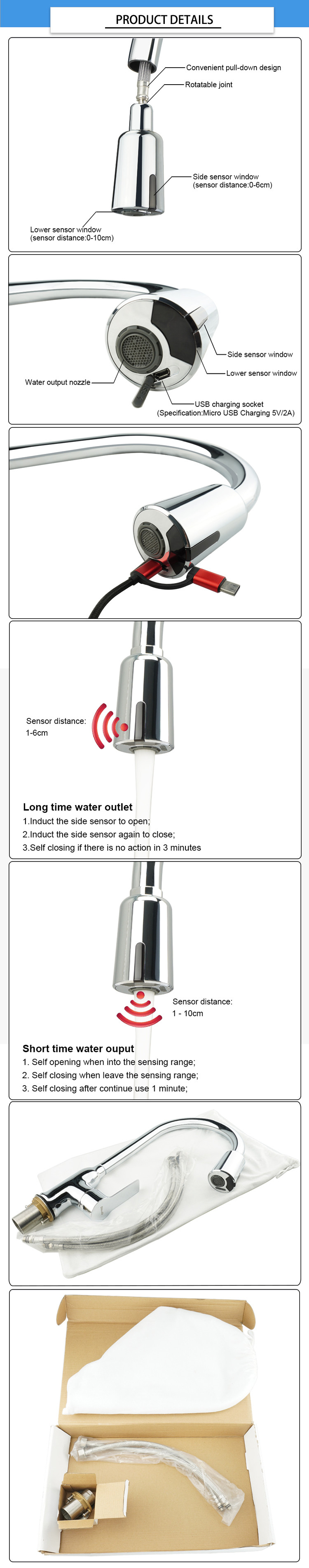 Brass Spout 10cm Sensor Touchless Kitchen Faucet