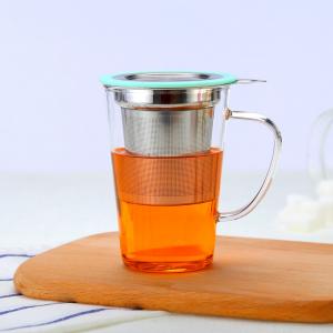 China 350ml Glass Tea Mug With Infuser And Lid , 304 Stainless Steel Filter Borosilicate Glass Tea Cups wholesale