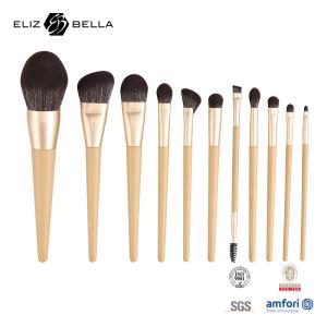 China 11 Pieces Wooden Handle Beauty Makeup Brush Set Aluminium Ferrule Cosmetic Brushes,Synthetic Hair Brush Set wholesale