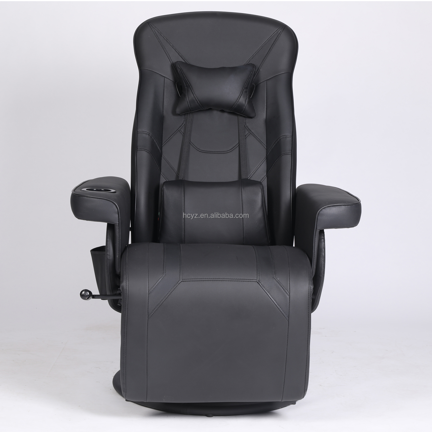 Black Racing Style Luxury Gaming Chair with Cup Holder and Footrest