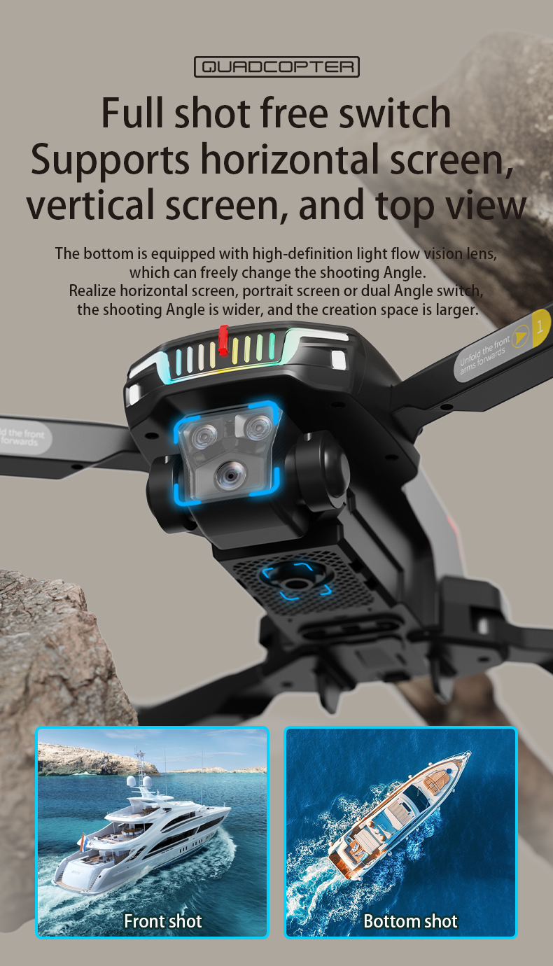 Experience the Ultimate Aerial Photography Brushless Drone with Optical Flow Obstacle Avoidance 3 Cameras Remote Control