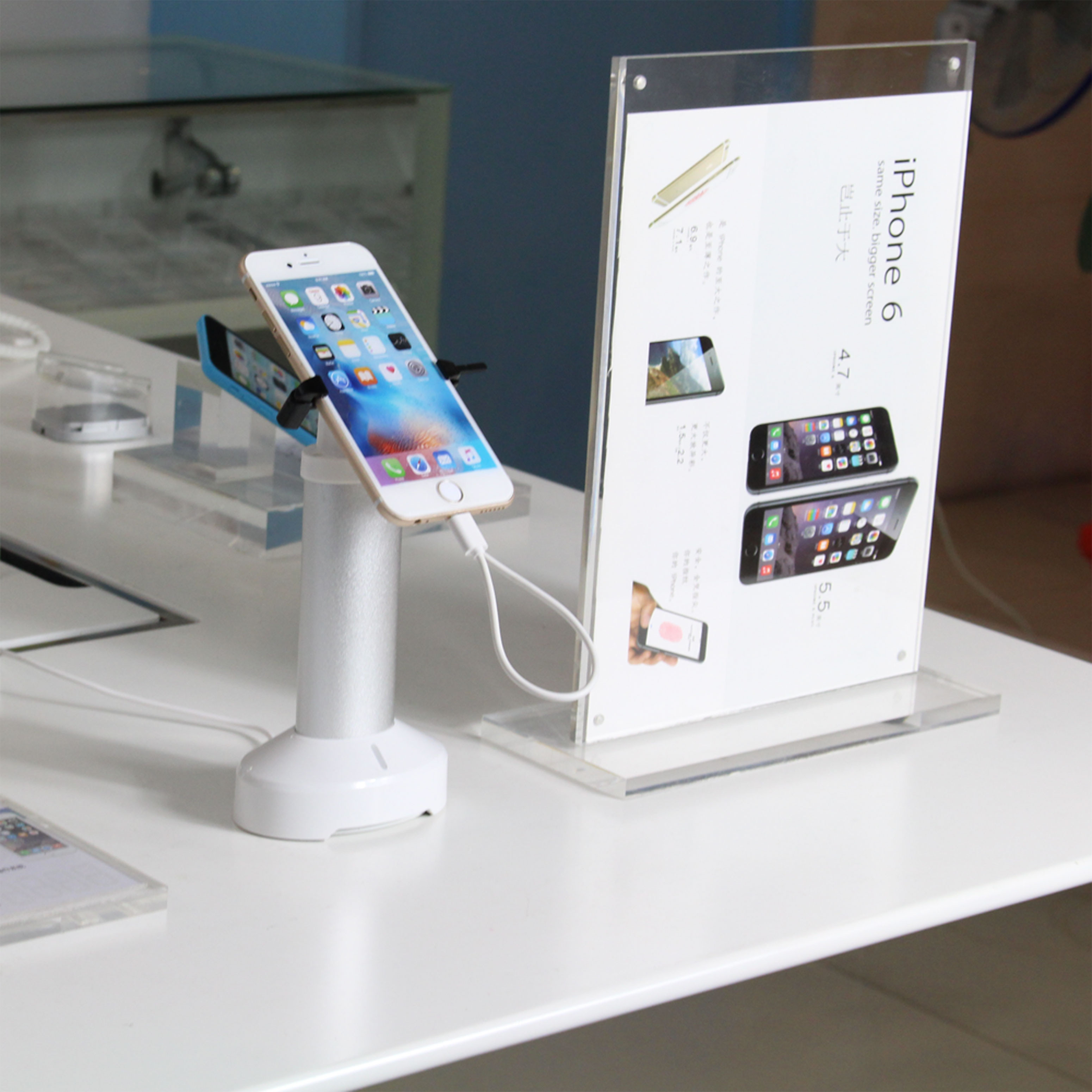 COMER Exhibit display mobile phone gripper lock stand with alarm clamp magnetic cellphone holder