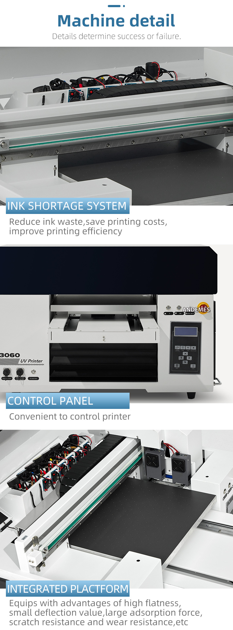 Cloths Printer andemes 6 Colors A3 Size UV led uv flatbed printer roll to roll printing 3060 uv dtf printer With Varnish