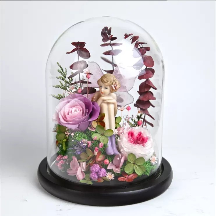 Beautiful Preserved Rose in Glass Dome flower arrangement for lover Everlasting Flowers Preserved Flowers