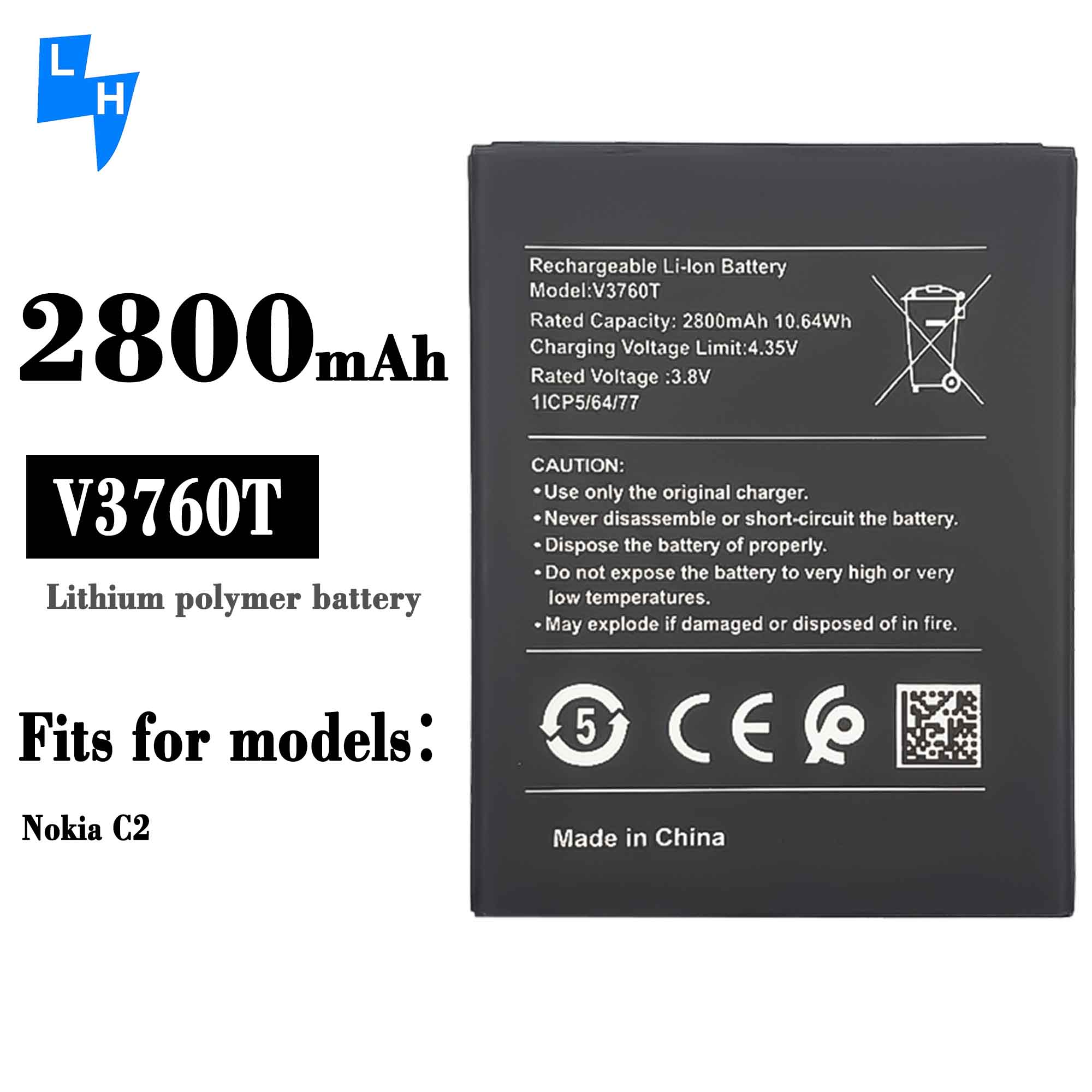 500PCS MOQ V3760T nokiaC2 Mobile Phone Battery for Nokia C2 Stock MOQ 500PCS