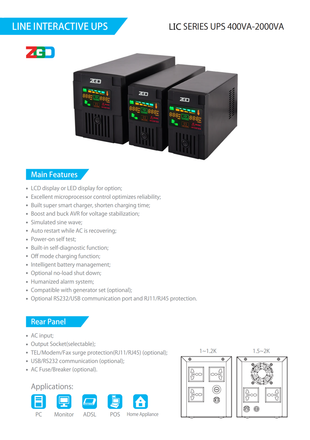 1.2kw 2kva Mini UPS Power Supply For Home Office Computer Backup