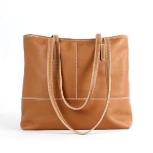 China Brown Orange Women'S Genuine Leather Tote Handbags For Work wholesale