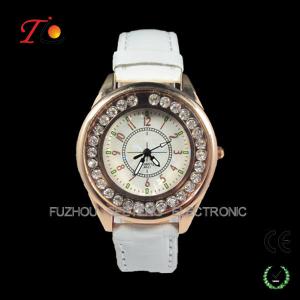 China New latest fancy stone watches fashion design and colorful leather band for ladies wholesale