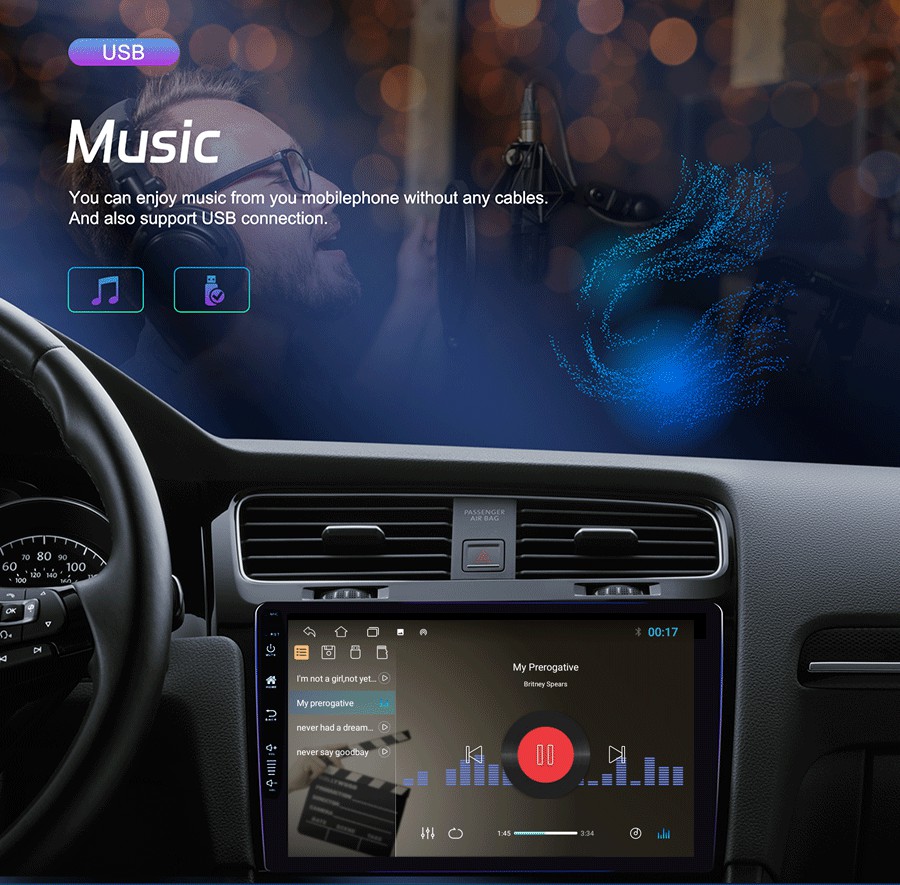 9'' OLED Screen CarPlay Stereo for VW Nissan Toyota Universal 2 Din Multimedia Player
