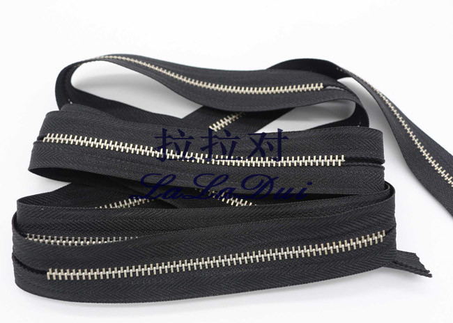 Custom Normal Teeth Long Chain Zipper In Roll Black Polyester Tape For Pants