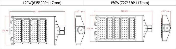 Silver Housing Dimmable LED Street Lights 150W Lumileds Chip 60 * 135 Degree Beam Angle