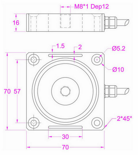 low profile compression force transducer 500N 1kN 2kN