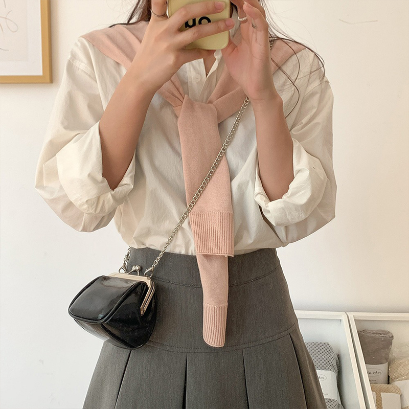 Portable Genuine Leather Mini Coin Purse Keychain Shoulder Bag with Chain Sling