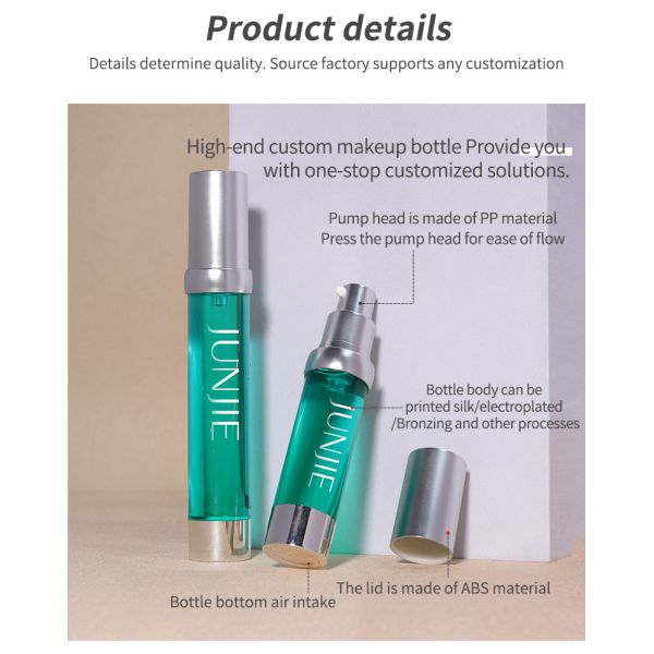 Custom Logo Silk Screen Printed Cylinder 15-50ml As Airless Bottle with Press Pump for Skin Care Serum Face Cream Lotion