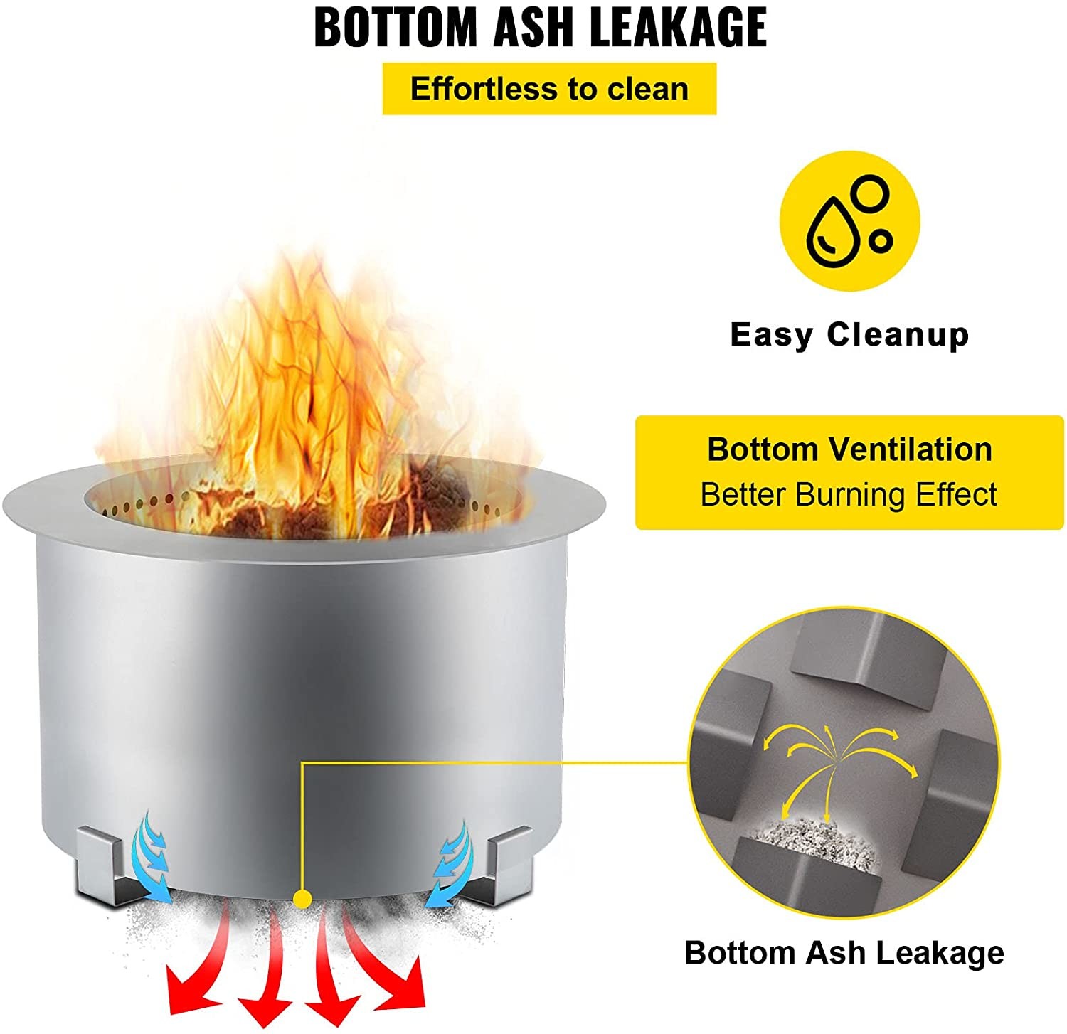 Stainless Steel Bonfire Stove Smoke Free Fire Pits Outdoor Wood Burning