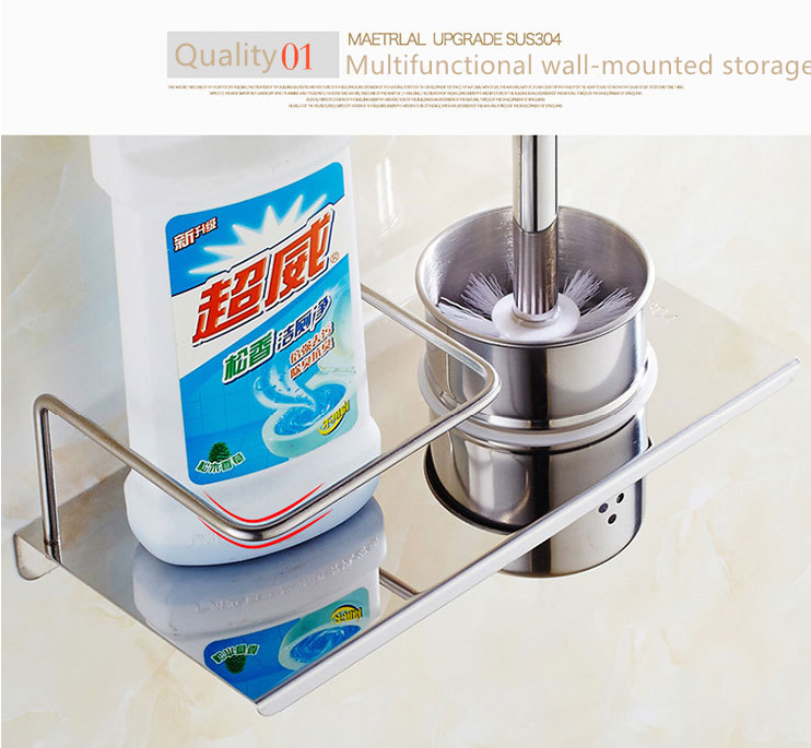 Wall-Mounted stainless steel holder and metal handle toilet brush bathroom rubber toilet brush with hotel