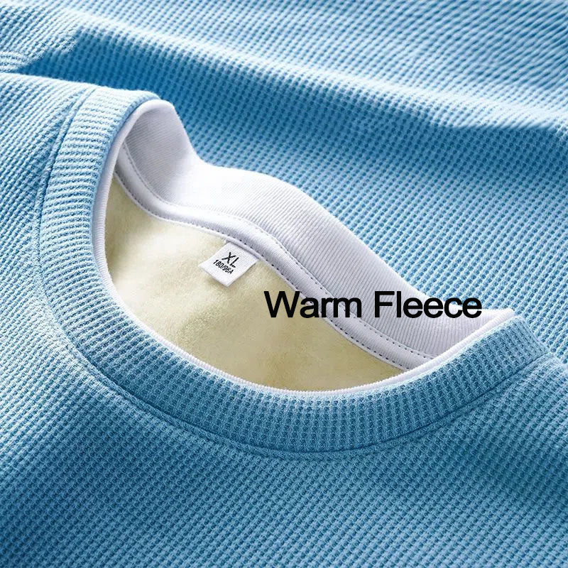 Collar O-Neck Custom Men's Fleece Thick Warm T-Shirt with Soft Cotton and Slim Fit