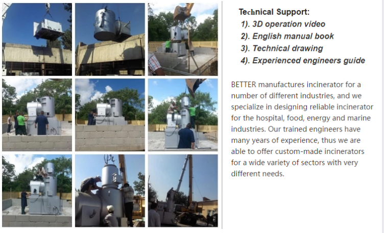20-500kgs/batch Capacity Flue Gas Purification and Solid Waste Treatment Incinerator