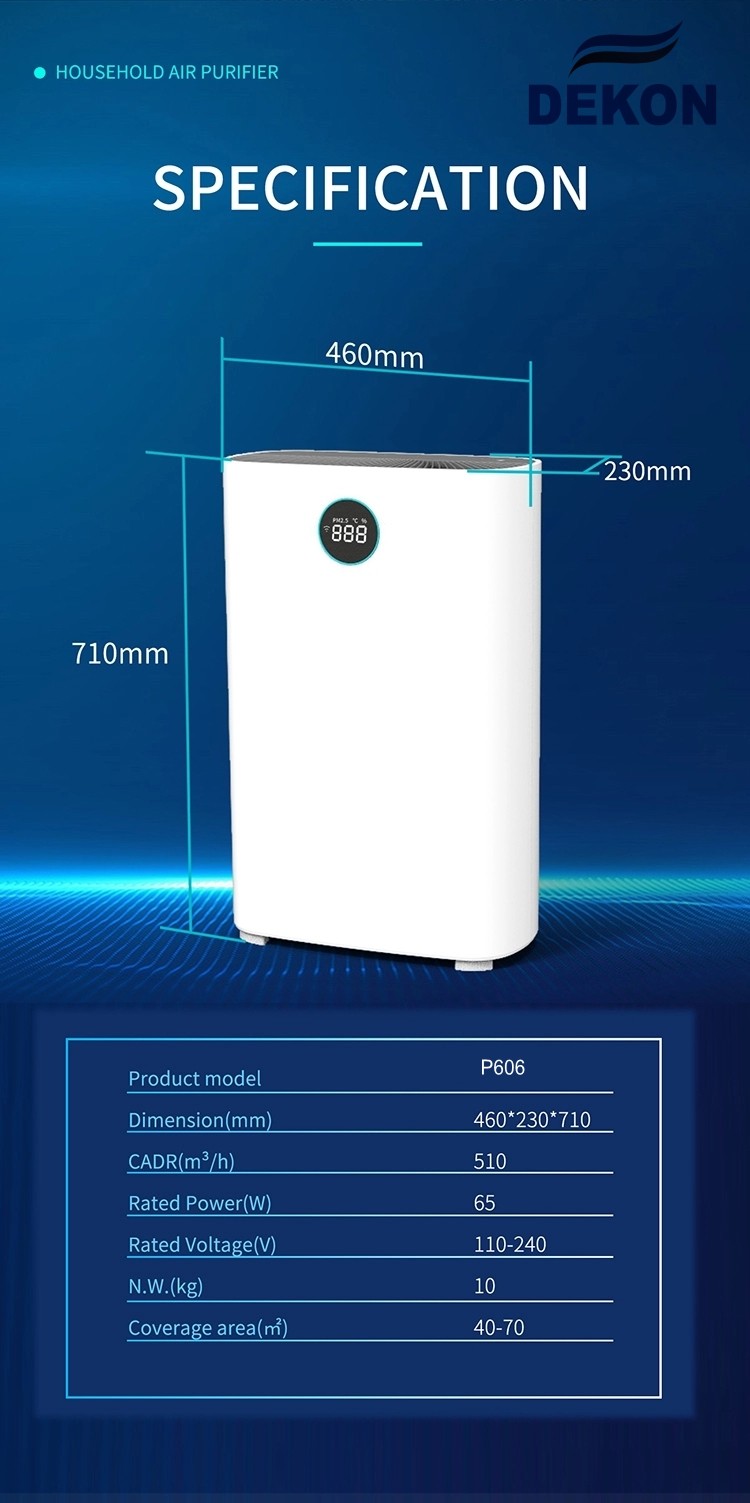 600CMH HEPA H14 PM2.5 Filtration air purifier with UVC air sterilizer and dininfection digital display touch control