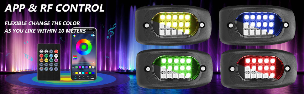 6000K 12VDC Bluetooth Rock Lights , Plastic LED RGB Pod Lights