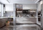 Modern White Marble Kitchen Cabinet With Solid Wood Doors