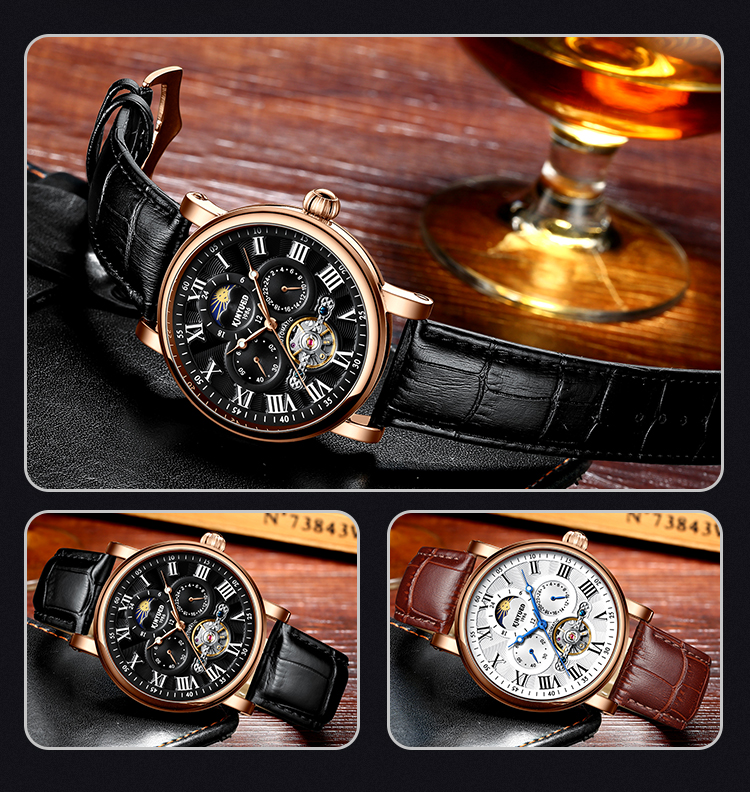 KINYUED mans watches custom logo wholesale luxury luminous hands automatic tourbillon watch mechanical