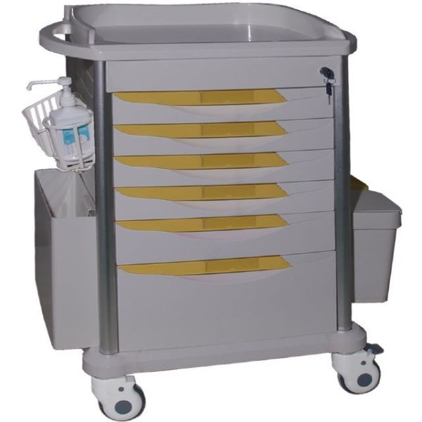 Quality Multifunction Plastic Steel Five Drawer medical trolley cart multiple colour for sale