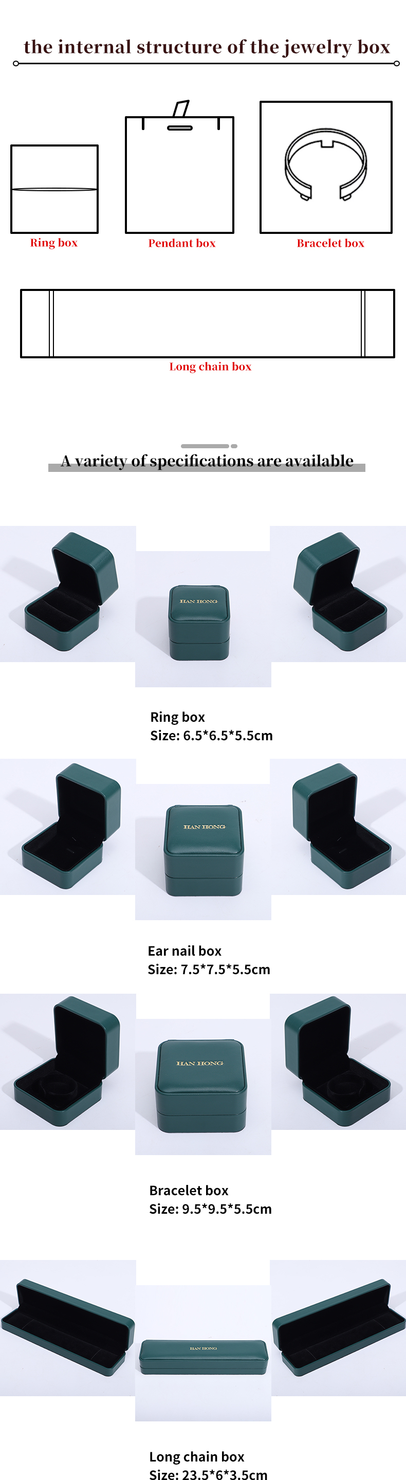 Dark Green PU Leather Jewelry Storage Box Luxury Custom Jewellery Box Packaging