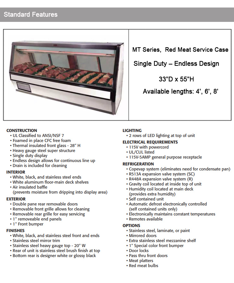 R290 Refrigerant Meat Display Cooler 500L Butcher Display Fridge 115V 60HZ
