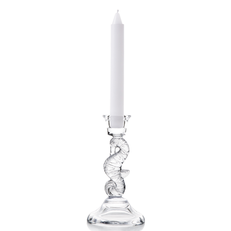 Hot sales customized Sea horse clear crystal glass candelabra candlestick holder