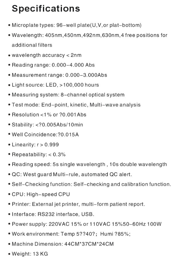 High Performance Fully Automated Elisa Reader Portable 1