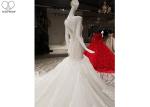 Off White Wedding Ladies Bridal Gown Custom Beading Lace Long Fishtail Bandage