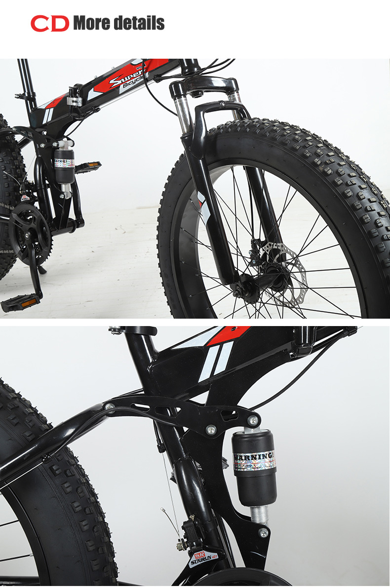Customizable 26 Inch Fat Tyre Cycle Folding Snow Mountain Beach Cruisers Bike Big Tire Bicycle with Carton Size 154*25*78cm