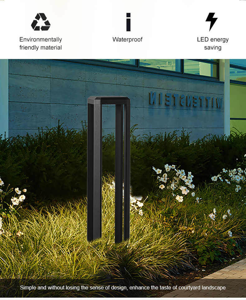Led Lawn Lamp Aluminum 120*150*600mm 7w 3000k Black