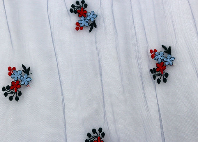 Schiffli Multi Colored Floral Embroidered Lace Fabric Tulle For Party Dress