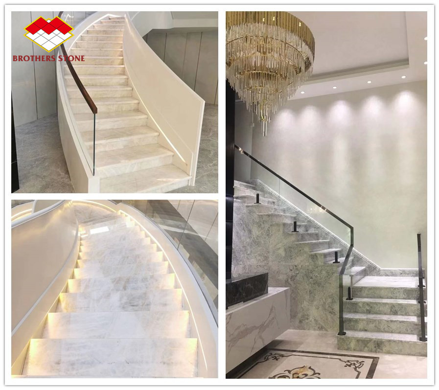 Natural White Marble Staircase Stone Marble Non Slip Steps For Stairs And Risers