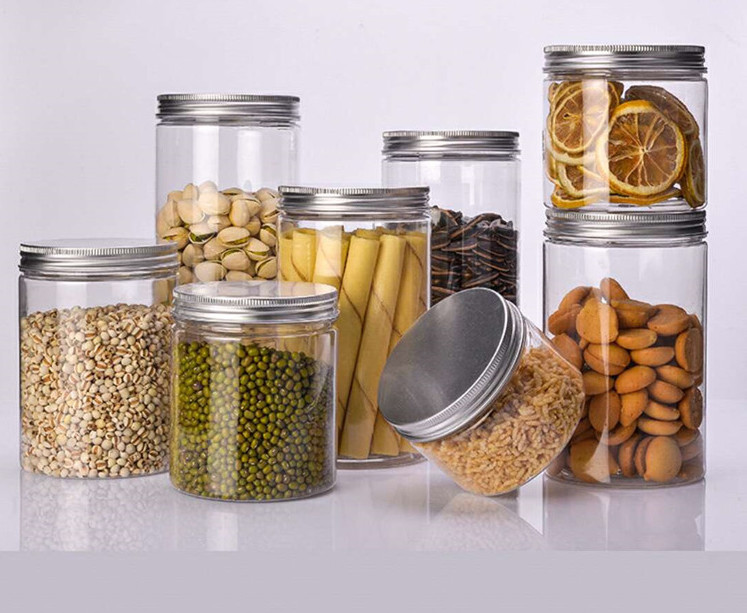 32 Oz Straight Clear Plastic Food Storage Jars With Silver Screw Lids