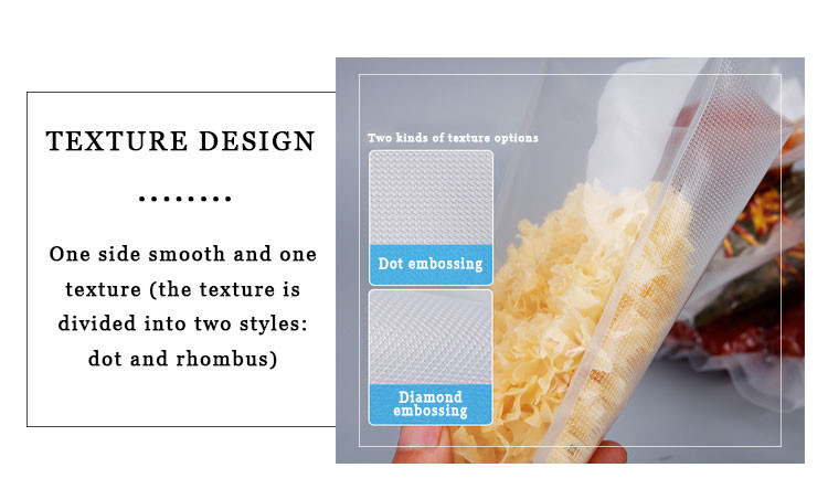 Storage Vacuum Plastic Bag For Food Three Sides Seal Transparent Nylon Lamination