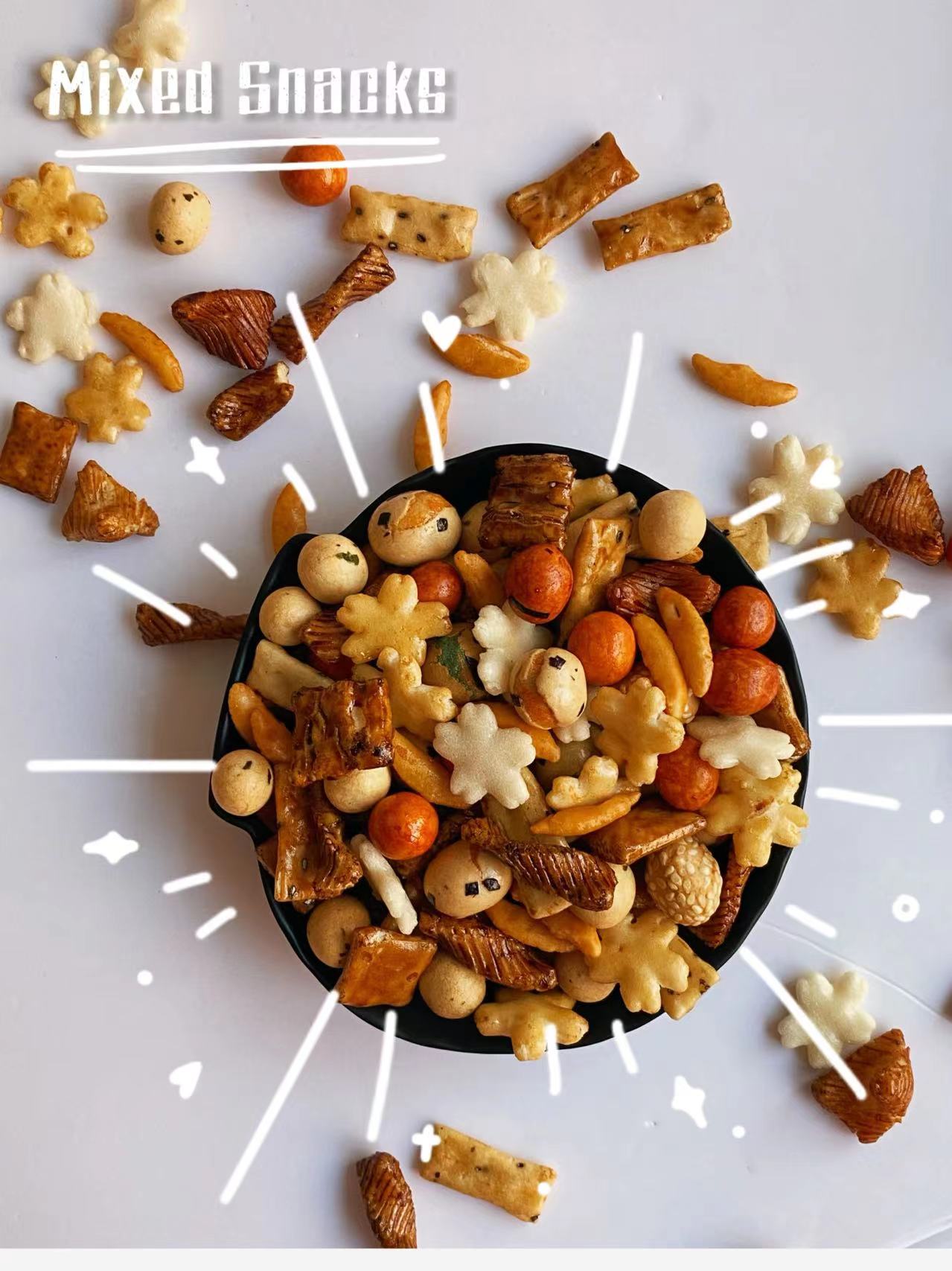 High Temperature Baking Rice Cracker Snacks Mixed Peanut Custom Service