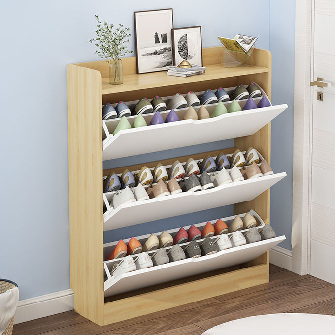 16kg Shoe Sideboard Cabinet , 24cm Width 3 Tier Shoe Organizer