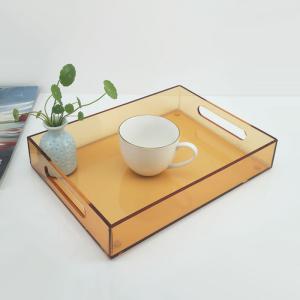 China Transparent Yellow Acrylic Lucite Serving Tray With Handle For Hotel Restaurant Home wholesale