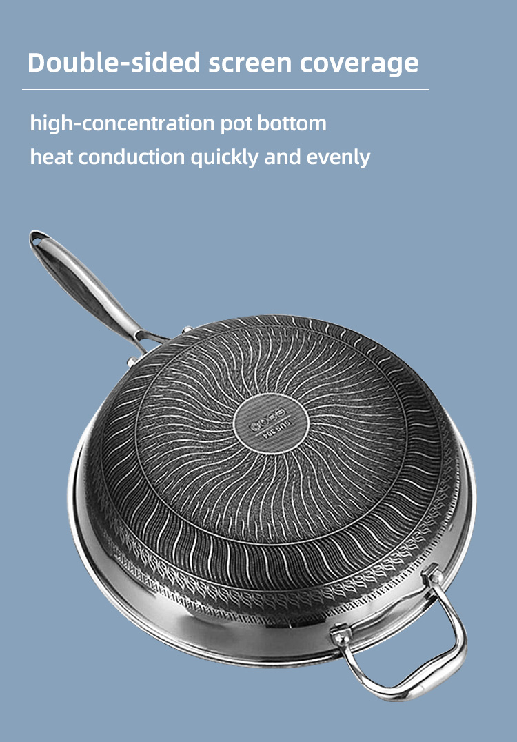 Custom OEM/ODM Kitchen Honeycomb Frying Pan 18/8 Stainless Steel Frypan Non Stick Cooking Pan With Glass Lid