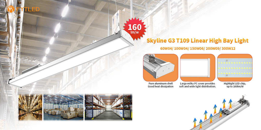 Linear 300W LED Warehouse Lighting , 2ft LED Industrial High Bay Light