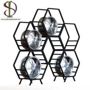 China Metal Tube Frame Tyre Storage Rack Combined Hexagon Shape wholesale