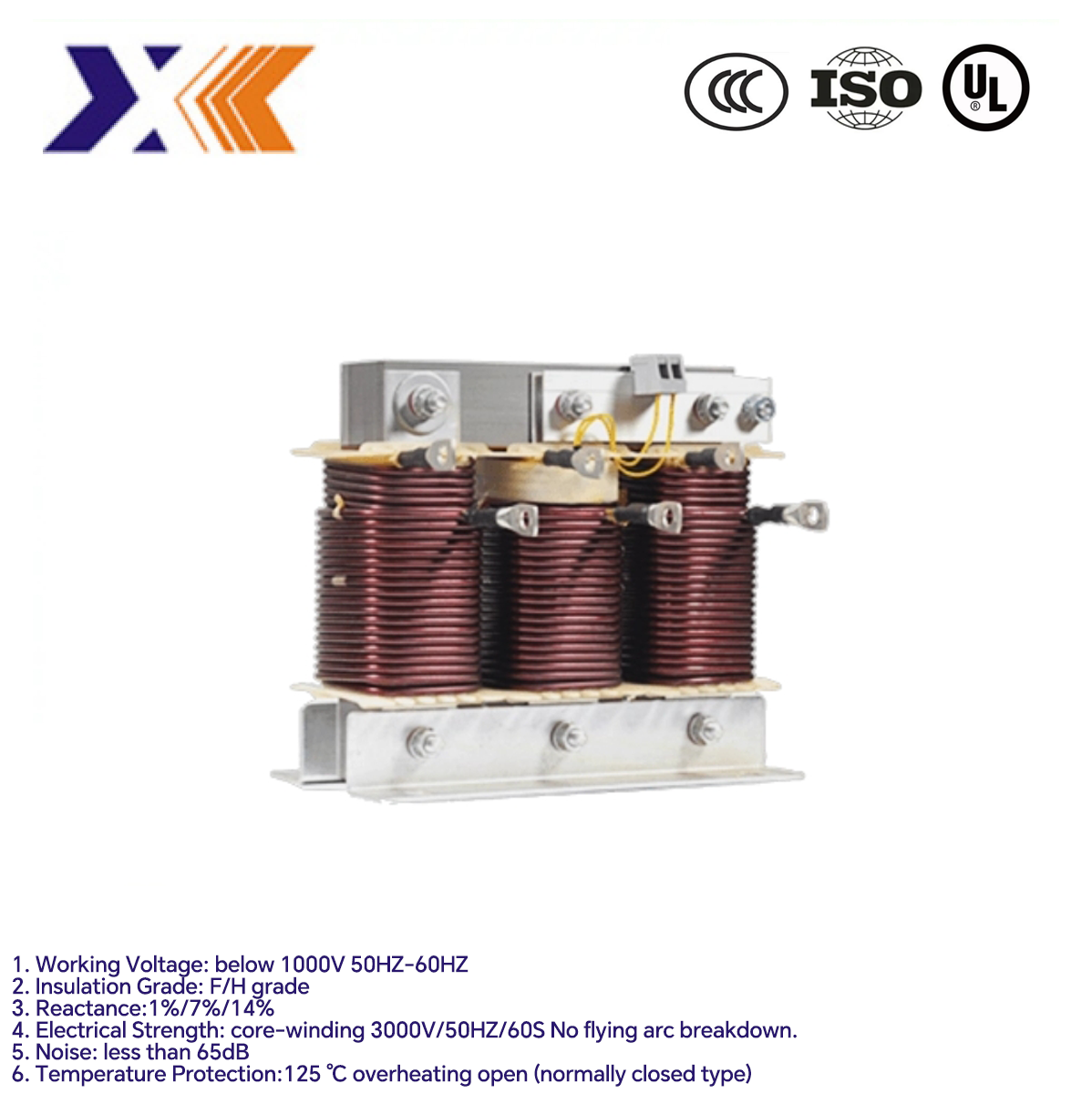 80kVA Three Phase Choke Coil Filter Reactor for Ups Devices 600V D/C and Customizable
