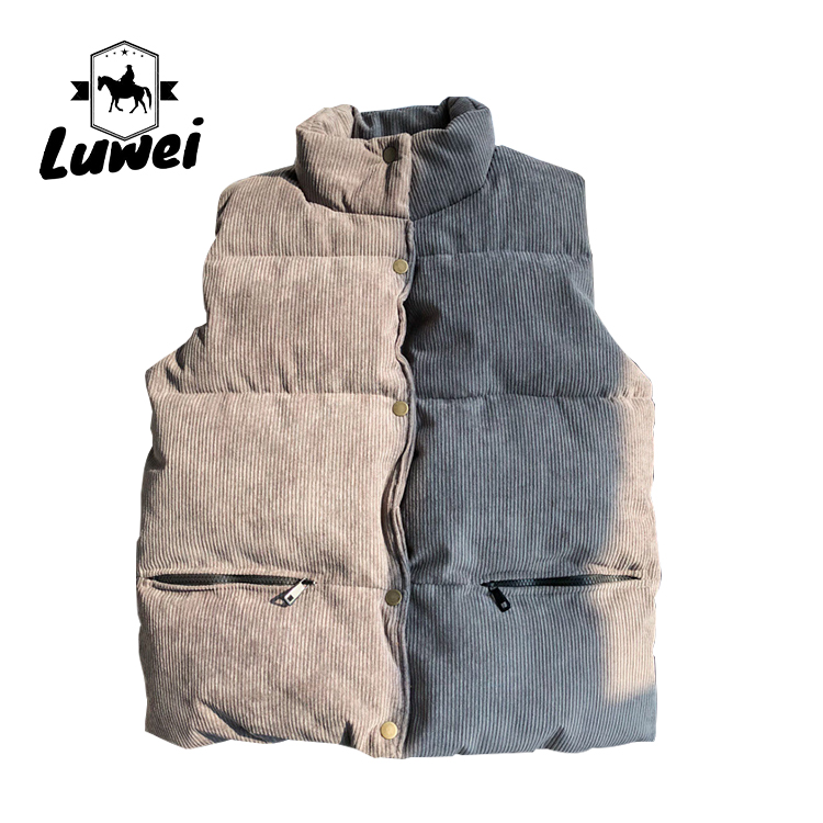 Corduroy Zipper Bubble Jacket Vest Utility Sleeveless Black Quilted Puffer Men Vest